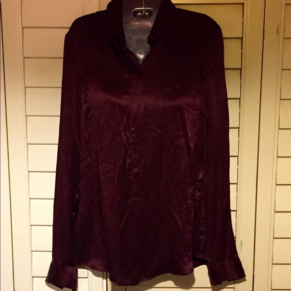 Burgundy Silk Long-Sleeve Blouse